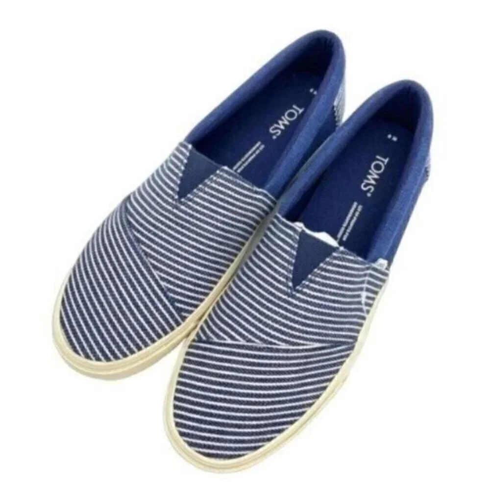 Toms Navy Striped Baja Slip On Sneaker Shoes Unisex